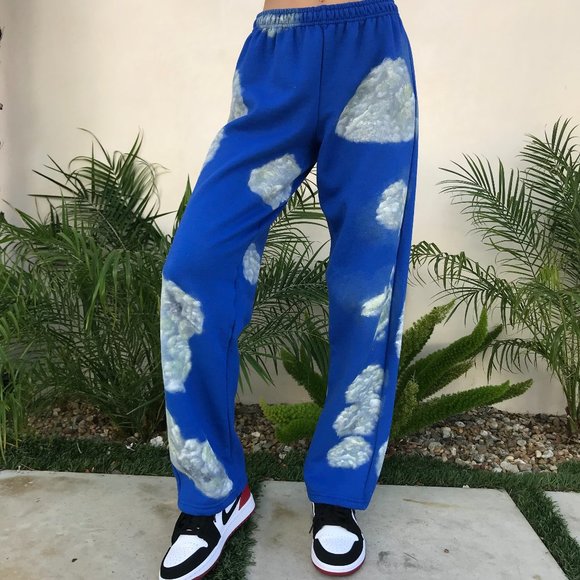 Sweatpants with Hand Painted Clouds Unisex - Picture 2 of 5